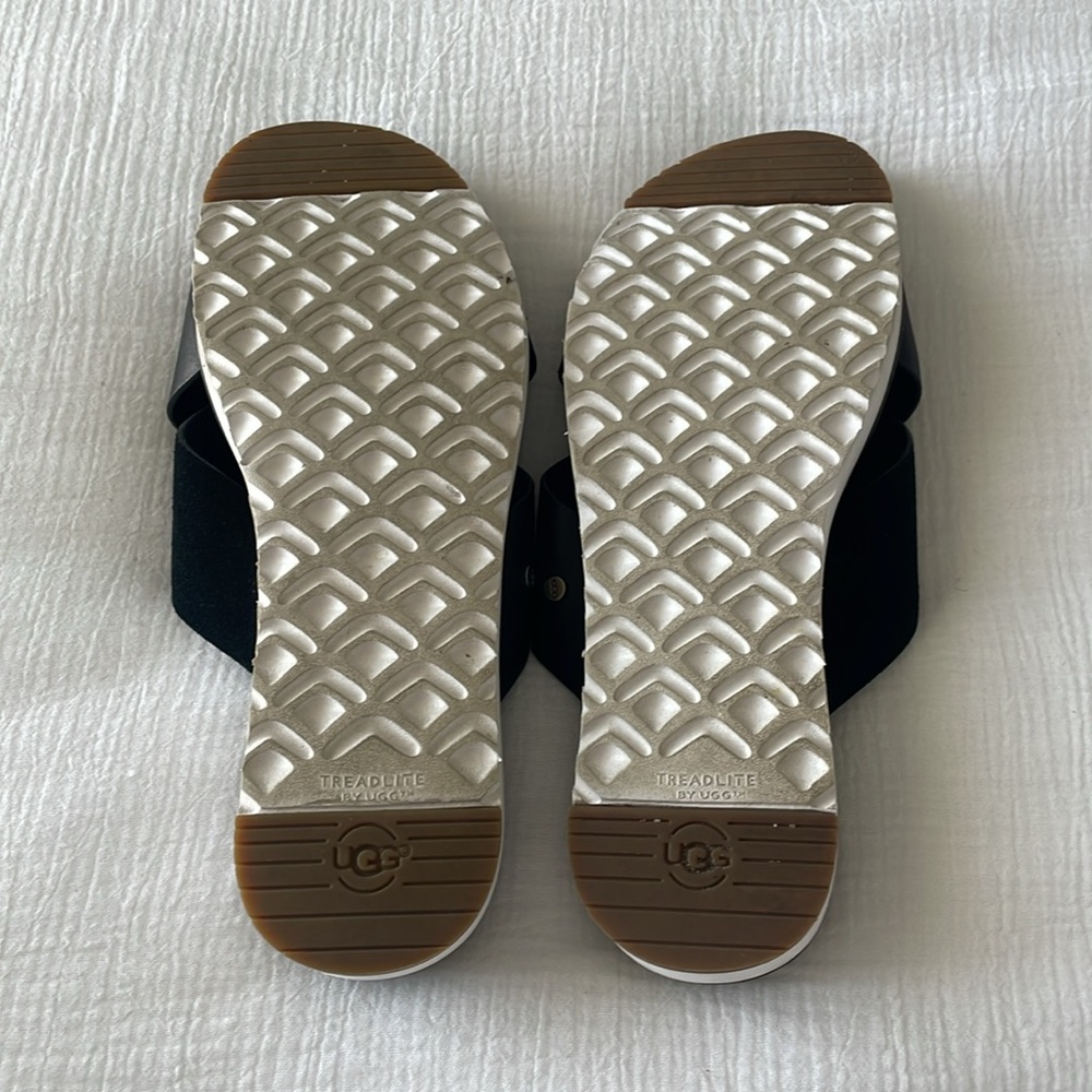 Ugg Kari Leather Slide Sandal Womens Black Slip On Open Toe Crisscross Strap 7 - Picture 10 of 15